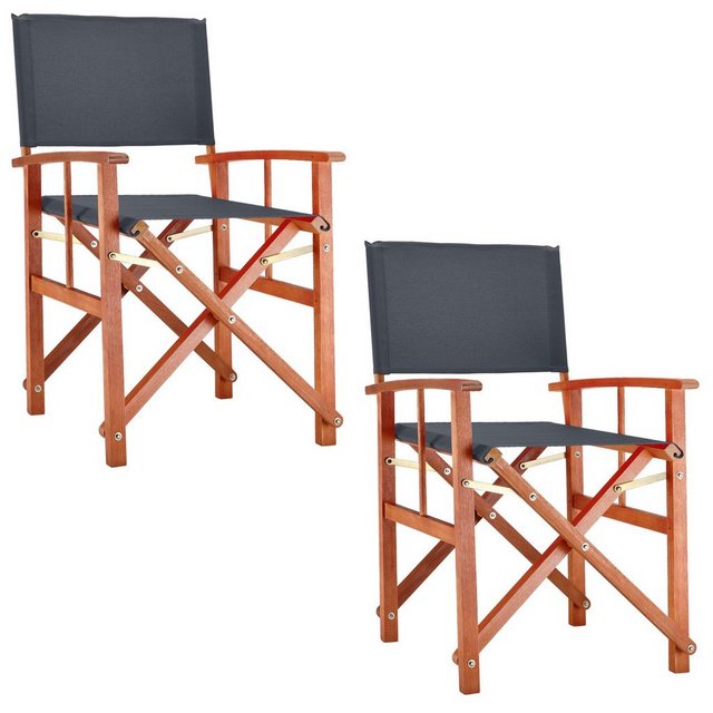 Bild von Casaria® Gartenstuhl 2er Set Holz Klappbar Wetterfest 320kg Belastbar Armlehne Bezug Klappstuhl Cannes FSC® Eukalyptus Garten Balkon Camping Anthrazit