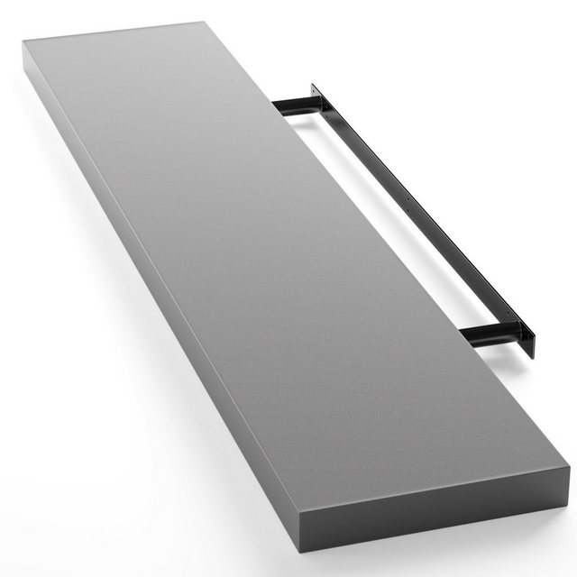 Bild von Casaria Wandboard, Grau Hängeregal mit Halterung 15kg Tragkraft Küche Matt 110cm
