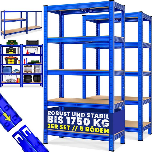 Bild von monzana Schwerlastregal, 2x 180x90x40cm 875kg blau 5 MDF-Platten Lagerregal Kellerregal
