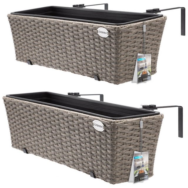 Bild von Casaria® Blumenkasten 2er Set 11 Liter Montagehalterung Indoor Outdoor Geländerkasten Balkonkasten Pflanzkasten Creme