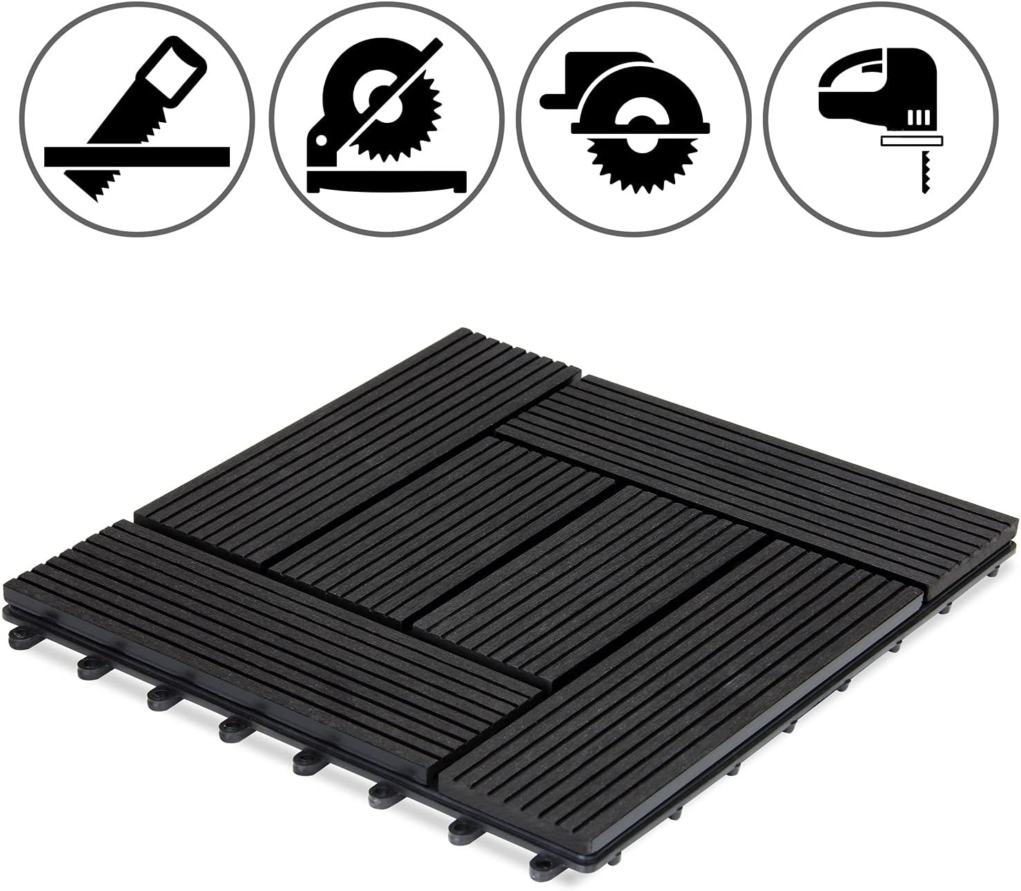 Bild von Casaria® WPC Fliesen 30x30 cm 11er Set 1m² Stecksystem Drainage Zuschneidbar Terrasse Balkon Garten klick Mosaik Terrakotta