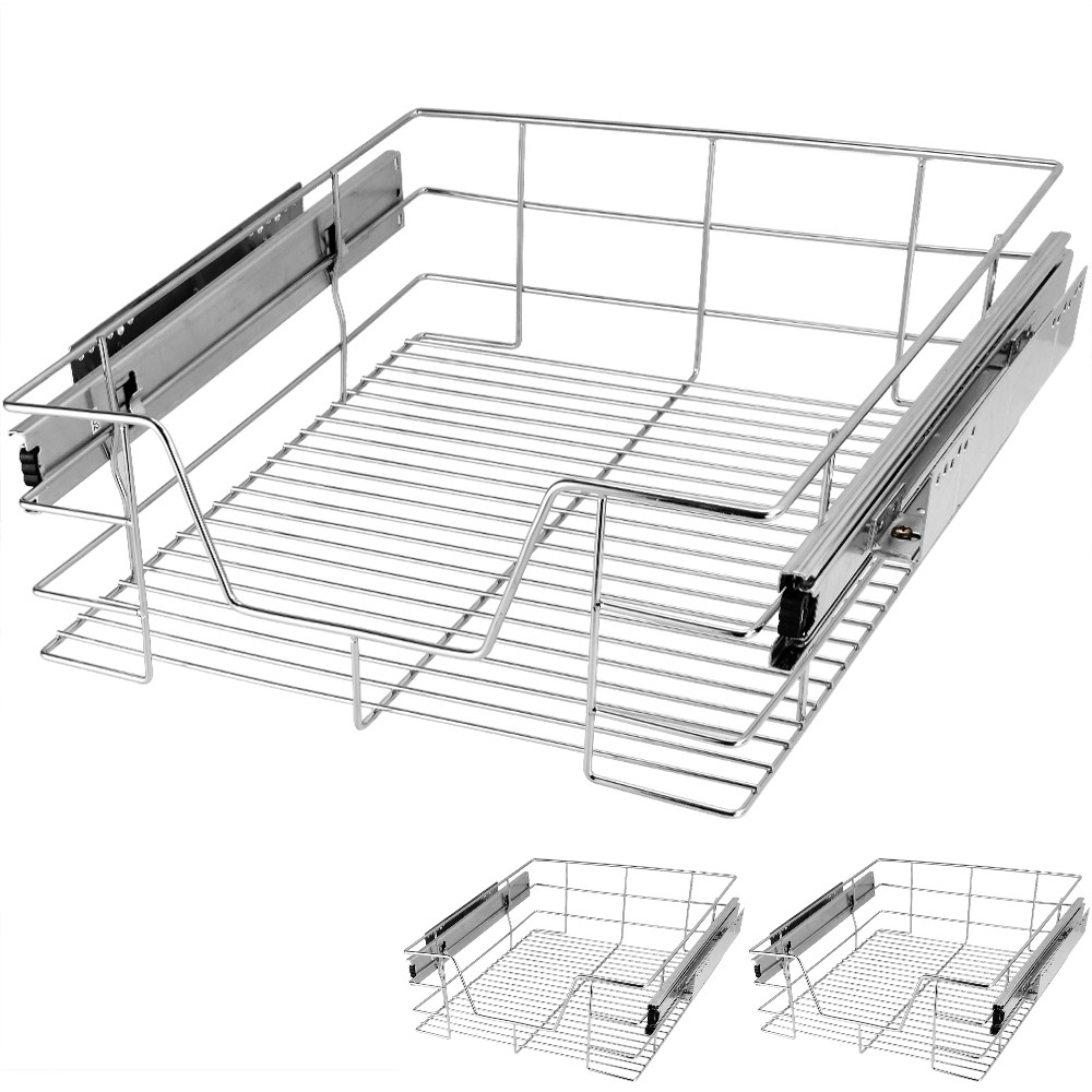 Bild von Casaria Schubkasten, 50 cm 3er Set Verchromt 25kg Belastbar Vollauszug mit Montagematerial