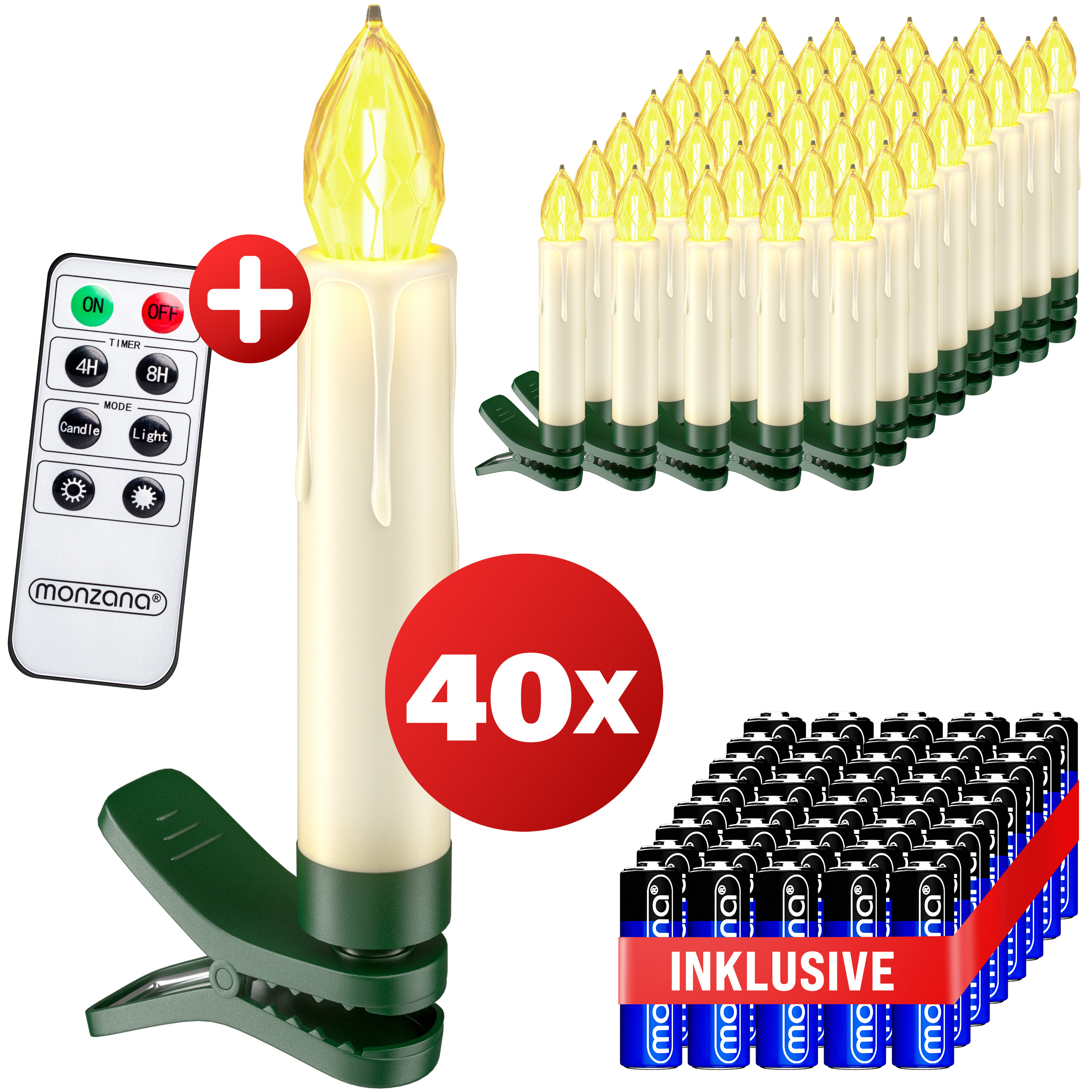Bild von LED Weihnachtsbaumkerzen 40er-Set Warmweiß mit Batterien