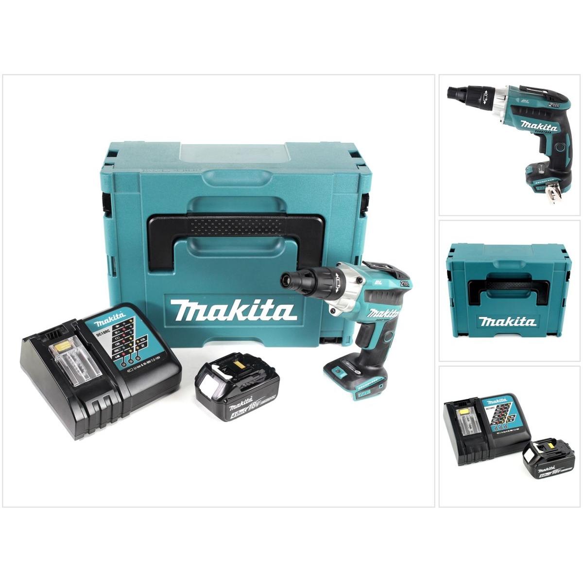 Bild von Makita, Bohrmaschine + Akkuschrauber, DFS 251 RM1J 18 V Li-Ion Trockenbauschrauber Brushless im Makpac mit 1x BL1840 B 4,0 Ah Akku (Akkubetrieb)
