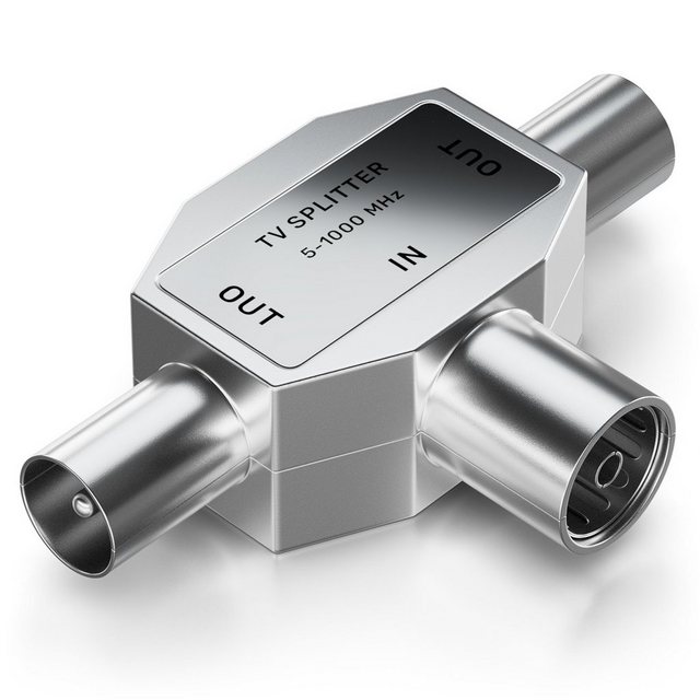 Bild von deleyCON Antennen-Verteiler T-Kupplung Zweigeräte-Verteiler für TV/T-Adapter Koax-Kupplung 2X Koax-Stecker Kabelfernsehtauglich Silber