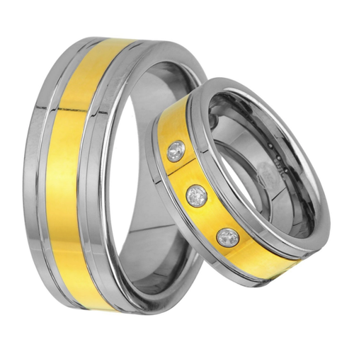Bild von Trauringe123 Trauring Hochzeitsringe Verlobungsringe Eheringe Partnerringe ohne und mit 3 Steinen Gold Platiert