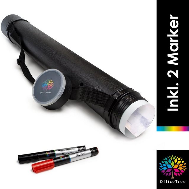 Bild von OfficeTree Posterrolle A0 Schwarz 60-100 cm verstellbar inkl. Tragegurt - Flipchart Köcher - Zeichenrolle - Zeichenrollenköcher - Plakatrolle - Poster Transportrolle A2 - Planrolle - Plakat Rolle