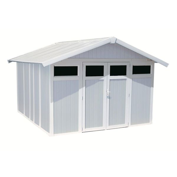 Bild von Grosfillex Gartenhaus UTILITY 11m² Gartenschuppen aus Kunststoff und Metall mit Glasfenstern, BxT: 370x407 cm, Langlebig, UV-Behandelt