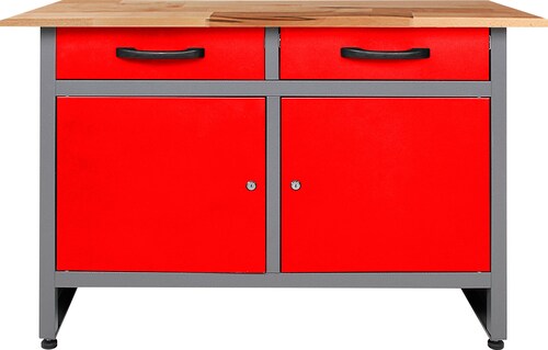 Bild von Ondis24 Montagewerkbank Werkstatteinrichtung Werkbank 120cm Werktisch rot mit 2 kugelgelagerten Schubladen & 2 abschließbaren Türen, TÜV geprüft