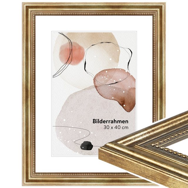 Bild von WANDStyle Bilderrahmen Gold DIN A3 29,7x42 cm aus Holz im Barock-Stil zum Aufhängen, Posterrahmen Made in Germany - H450