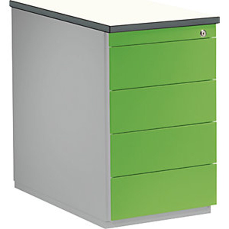 Bild von Schubladencontainer, HxT 720x800 mm, 4 Schubladen, weißaluminium/gelbgrün/weiß