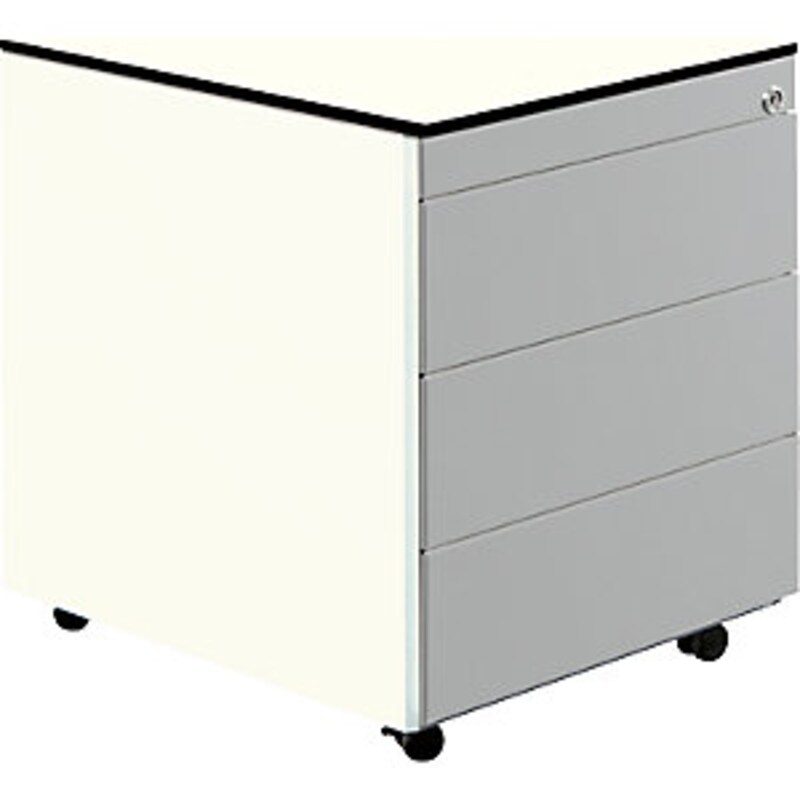 Bild von Schubladencontainer m.Rollen, 573x600, HPL-Vollkernpl., 3 Schubl., weiß/alu