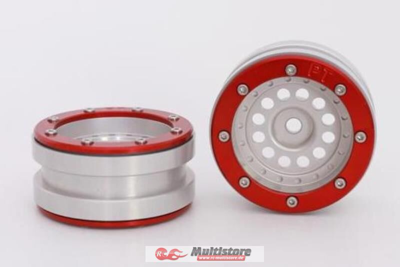Bild von Metsafil CRAWLER Felgen Beadlock Wheels PT-Bullet Silber/Rot 1.9 (2 St.)  / MT0020SR