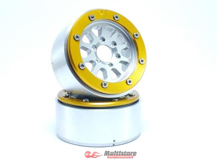 Bild von Metsafil Beadlock Crawler Wheels GEAR silber/gold 1.9 (2 St.) ohne Radnabe / MT5030SGO