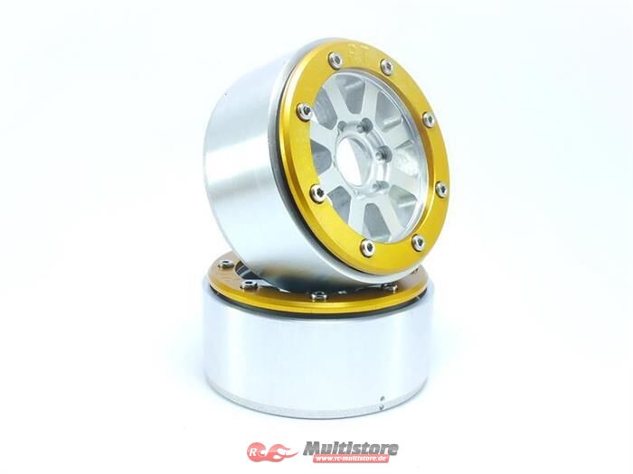 Bild von Metsafil Beadlock Crawler Wheels HAMMER silber/gold 1.9 (2 St.) ohne Radnabe / MT5040SGO