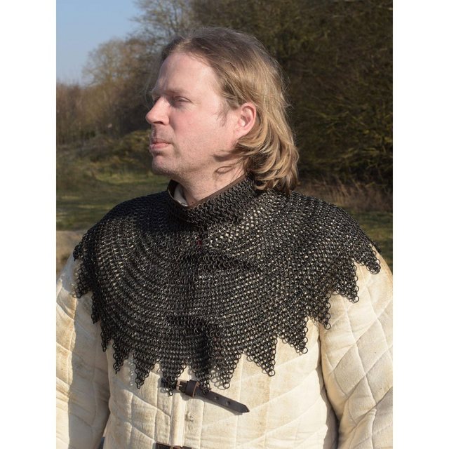 Bild von Battle Merchant Ritter-Kostüm Bischofskragen, Kettenkragen unvernietete Rundringe, Ø 8mm, brüniert