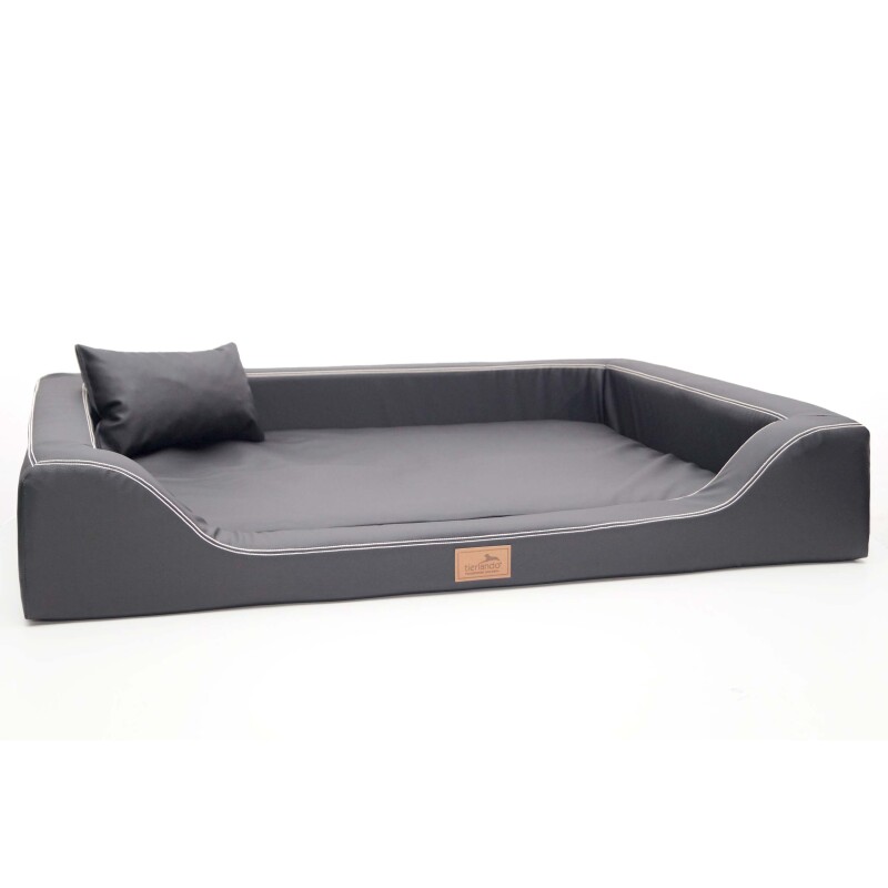 Bild von Tierlando ® Orthopädisches LUXUS-Hundebett MELODY LATEX Anti-Haar Kunstleder schwarz/ graphit 1 m, 22 cm, 75 cm