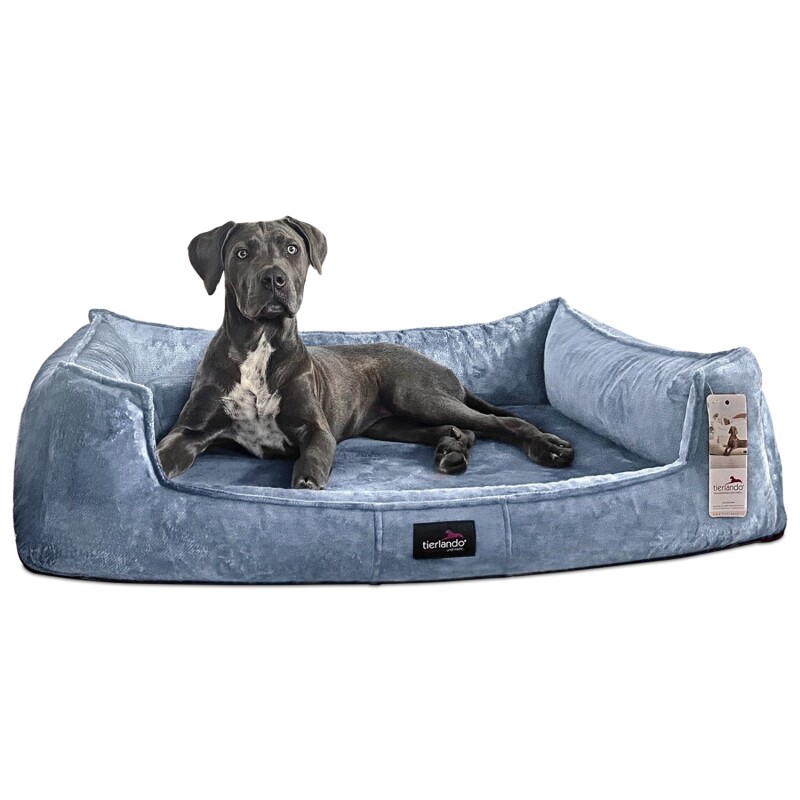 Bild von Tierlando ® Orthopädisches Hundebett FRANKLIN Kuscheliger Teddy-Stoff - Hundesofa hellblau 90 cm, 22 cm, 75 cm