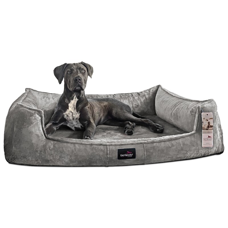 Bild von Tierlando ® Orthopädisches Hundebett FRANKLIN Kuscheliger Teddy-Stoff - Hundesofa grau/ grau 1,6 m, 25 cm, 1,1 m