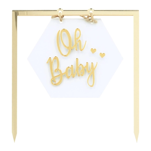 Bild von Cake Topper "Oh Baby" in Gold für besondere Anlässe