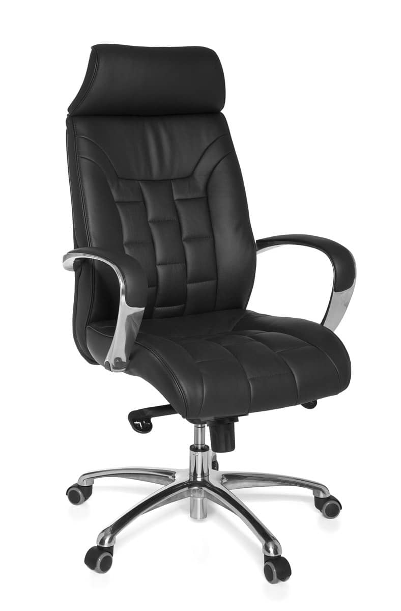 Bild von Bürostuhl Echtleder schwarz bis 120kg Schreibtischstuhl Wippfunktion Chefsessel Armlehnen Drehstuhl X-XL
