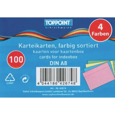 Bild von Stylex Schreibwaren Karteikarten 500 (5x 100) Stylex Karteikarten DIN A8 liniert 52x74 farbig