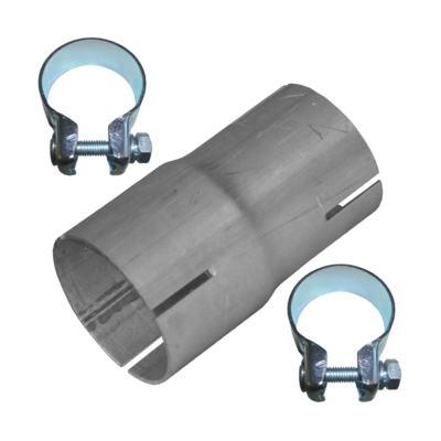 Bild von Reduzierverbinder Rohr Reduzierstück 50mm auf 55mm Auspuff Adapter Bandstahl Schellen Verbindungsstück Klemmstück Abgasanlage Reduzierung Rohrreduzierung Rohrverbinder Reduktion