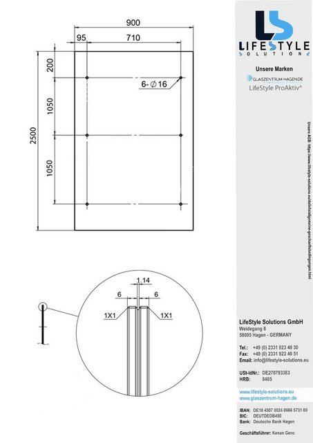 Bild von Glaszentrum Hagen Vordach Glaszentrum Hagen - Typ/B3 250x90cm Glasvordach Vordach Türvordach