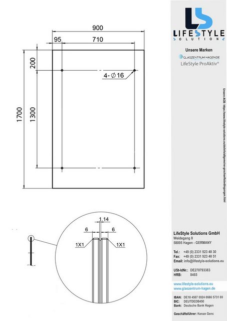 Bild von Glaszentrum Hagen Vordach Glaszentrum Hagen - Typ/L 170x90cm Glasvordach Vordach Türvordach VSG