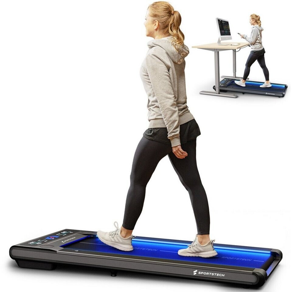 Bild von sWalk Walking Pad Laufband mit LED - Deutsche Qualitätsmarke - 1-6 km/h Geschwindigkeit mit interaktivem LCD-Display & App kompatibel - Flexibles Under Desk Schreibtisch Treadmill für Zuhause &Büro