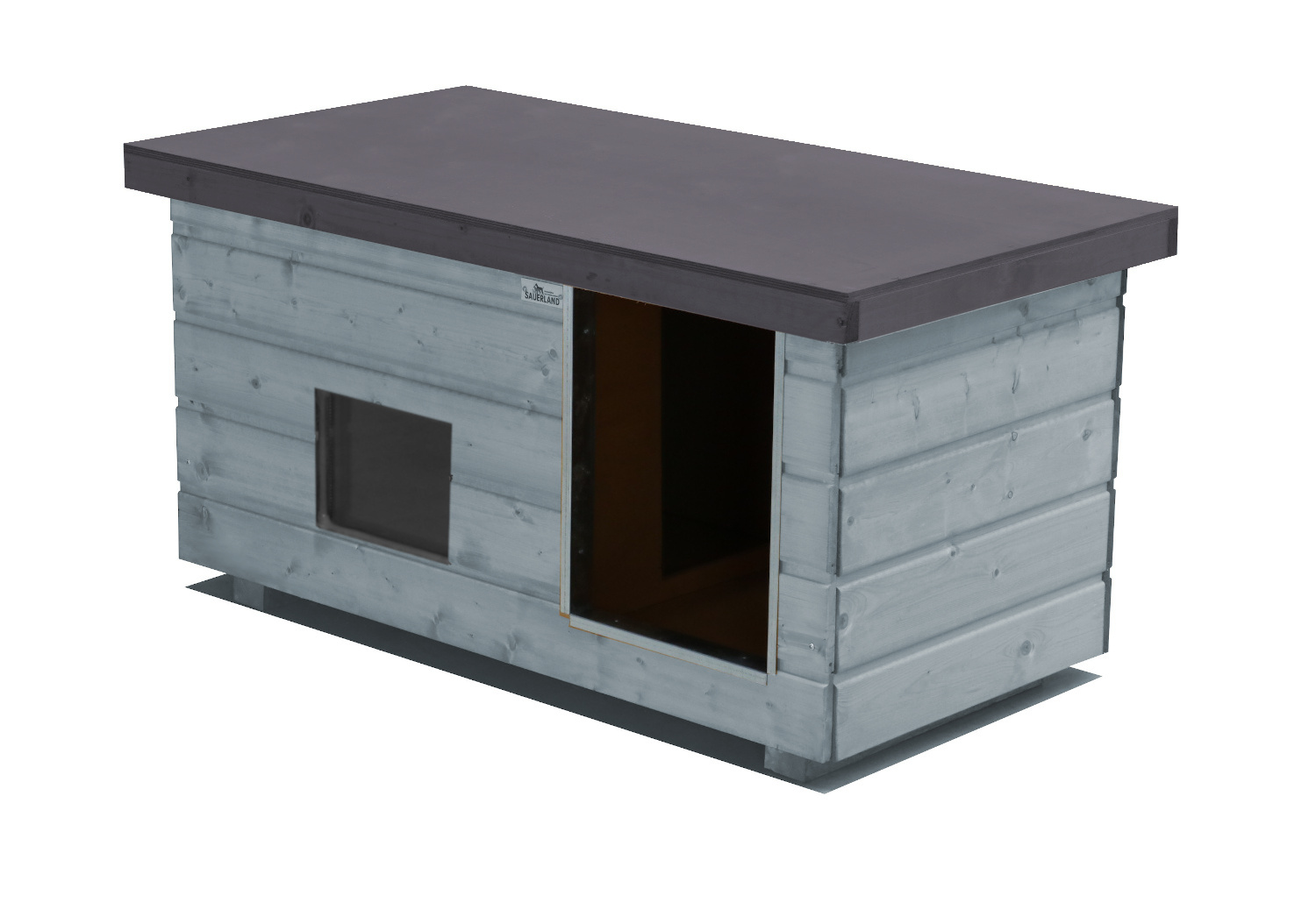 Bild von Original SAUERLAND Holz-Hundehütte mit Vorraum und Fenster, platingrau/graphitgr...