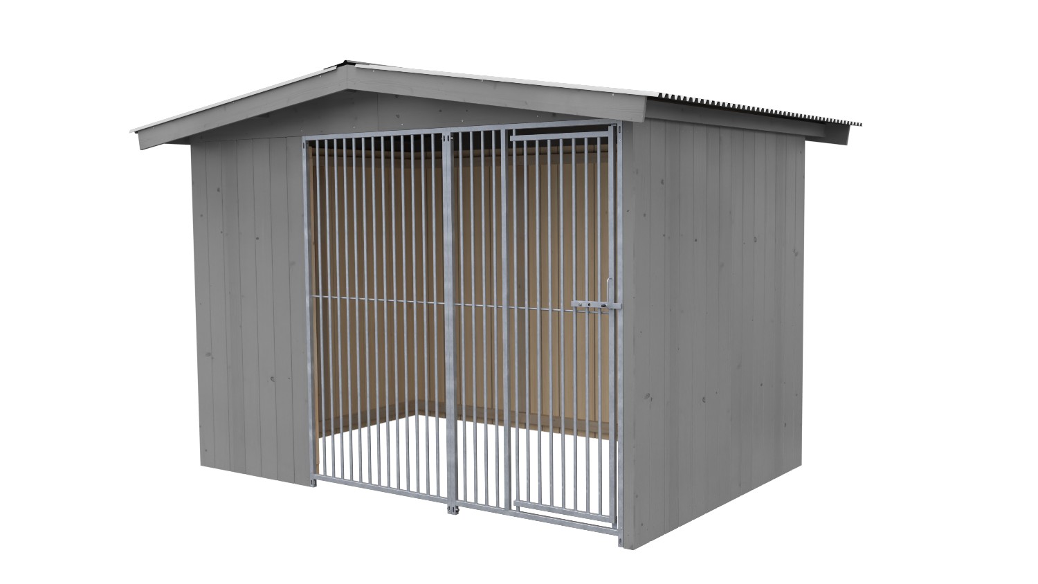 Bild von Villa Holz-Hundezwinger 2 x 3 m | Satteldach | Platingrau | Rohrstab Abstand 5 c...