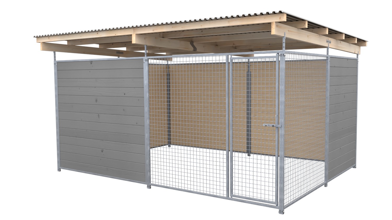 Bild von SAUERLAND Hundezwinger 3 x 4 m | offene Ecke | platingrau | Gitter 5x5 cm