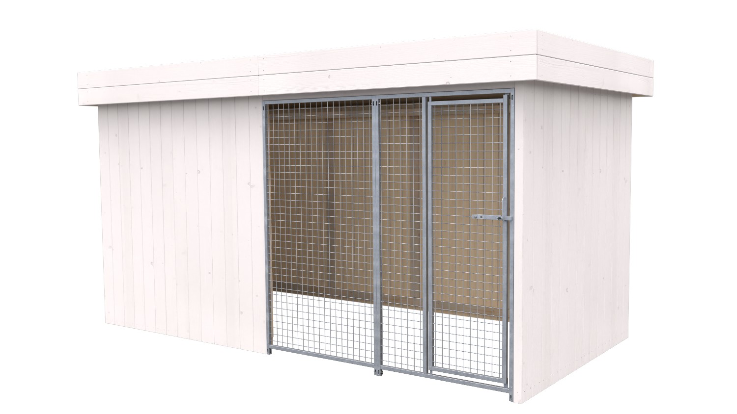 Bild von Villa Holz-Hundezwinger 2 x 4 m | Flachdach | Weiß lasiert | Gitter