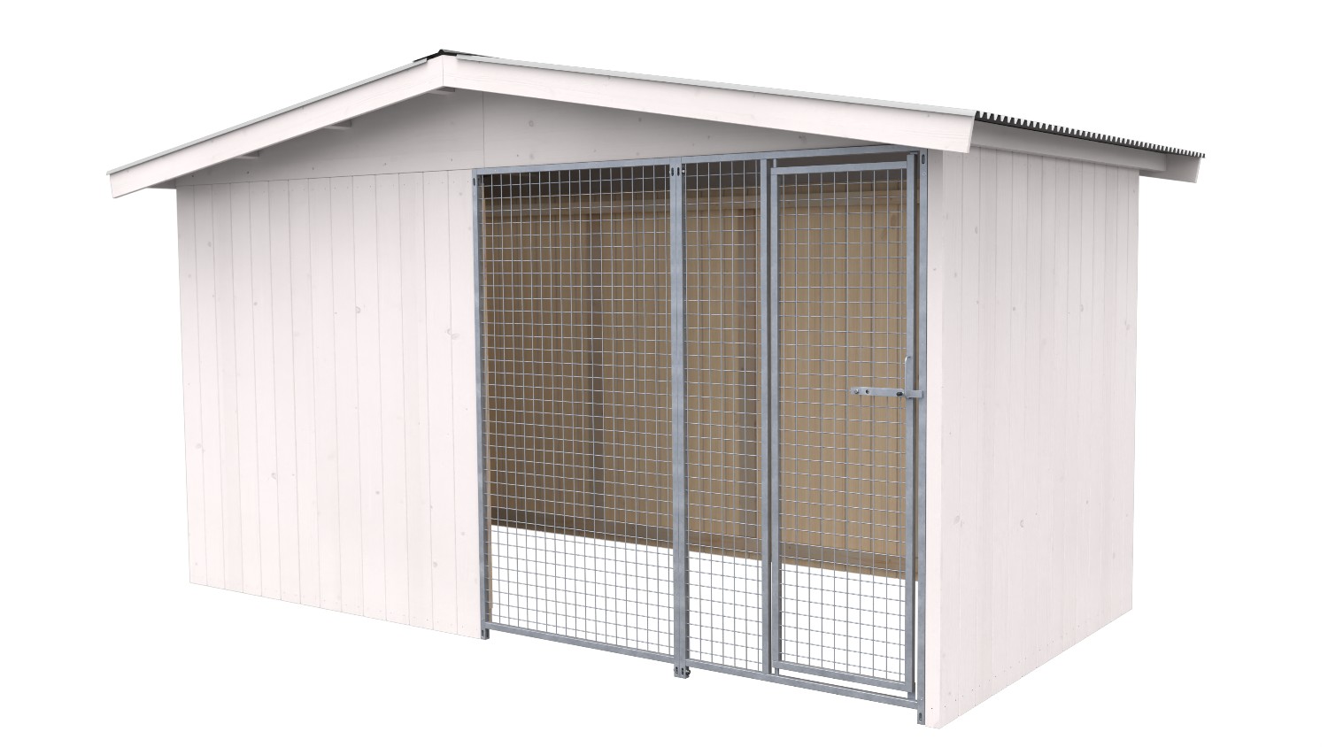 Bild von Villa Holz-Hundezwinger 2 x 4 m | Satteldach | Weiß lasiert | Gitter