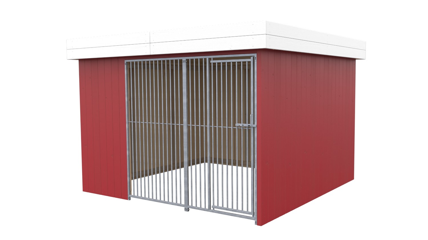Bild von Villa Holz-Hundezwinger 3 x 3 m | Flachdach | Schwedenrot | Rohrstab Abstand 5 c...