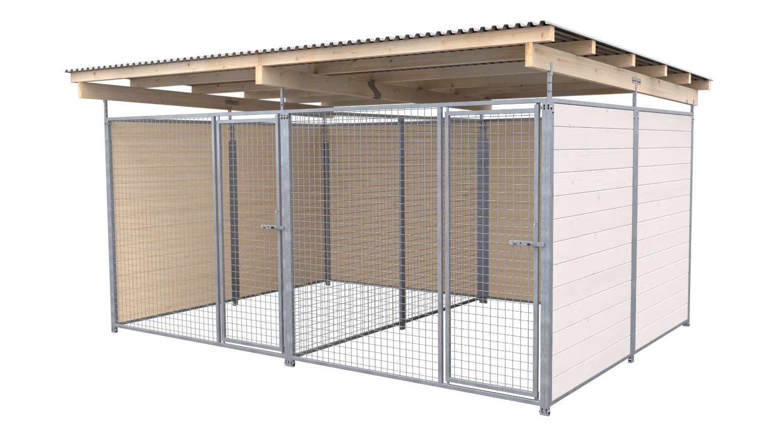 Bild von SAUERLAND Hundezwinger 3 x 4 m Doppelzwinger | 3-seitig geschlossen | weiß lasie...
