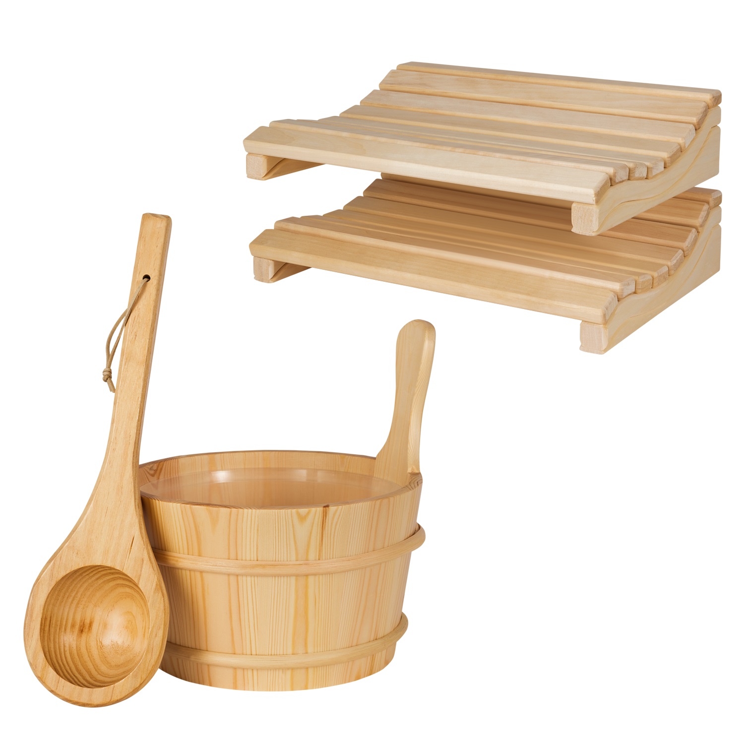 Bild von Bundle Sauna-Zubehörset Eimer und Löffel 3-teilig mit 2x Kopfstütze Marie, Sauna...