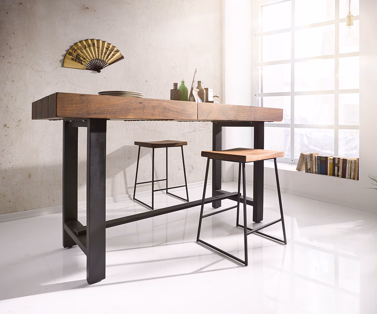 Bild von DELIFE Bartisch Blokk 165x60 cm Akazie Braun mit Metallgestell, Bartische