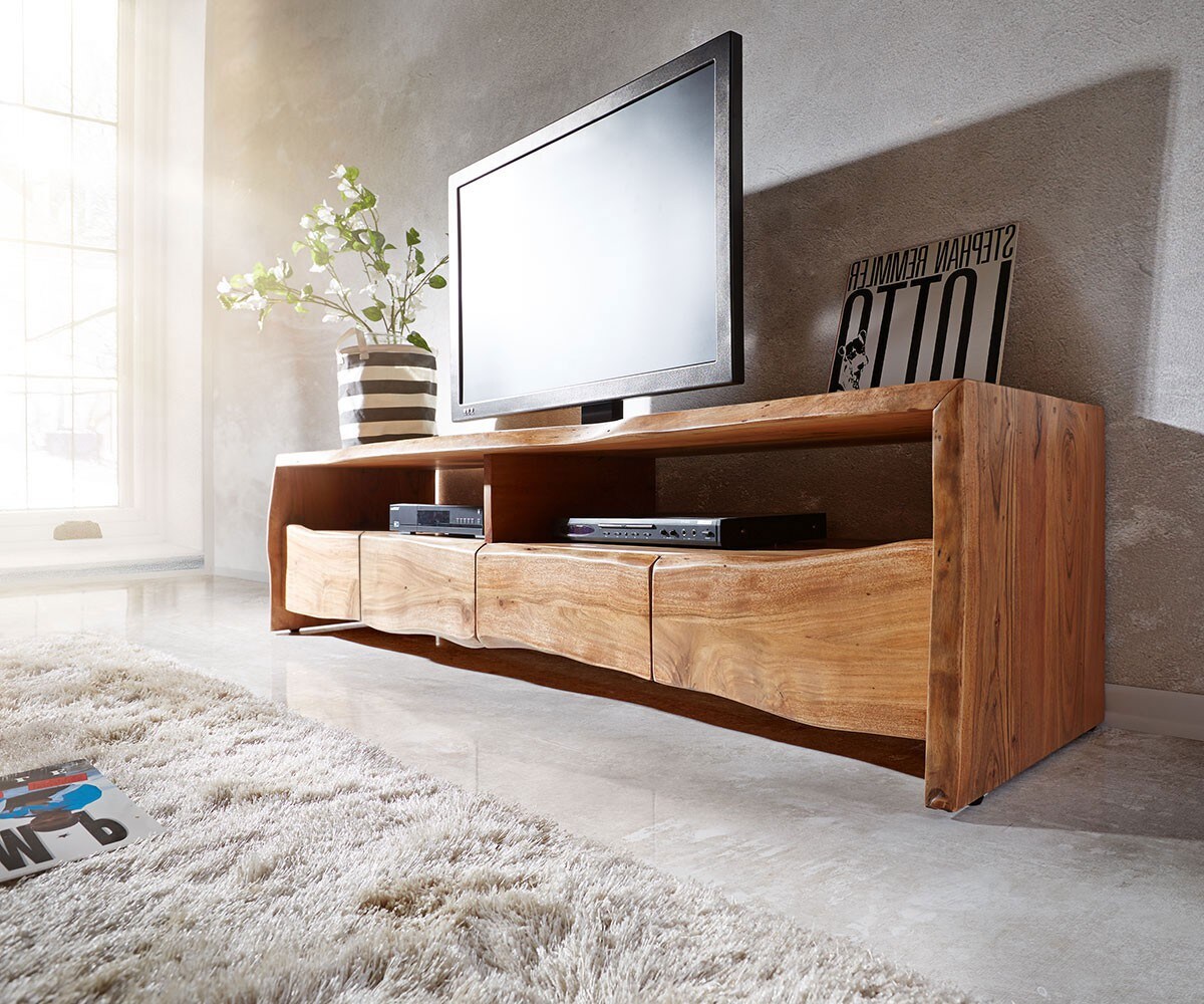 Bild von DELIFE Lowboard Live-Edge 230 cm Akazie Natur massiv 4 Schübe, Lowboards, Baumkantenmöbel, Massivholzmöbel, Massivholz