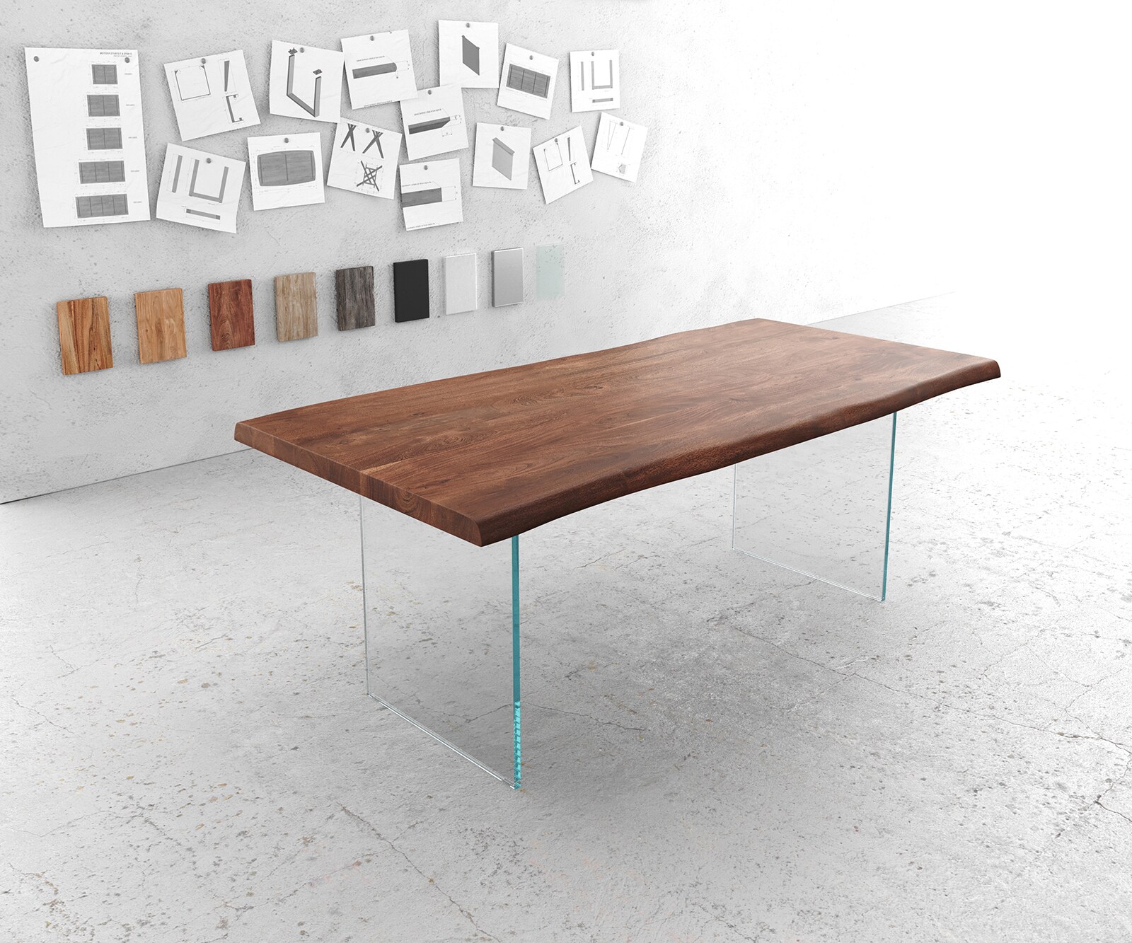 Bild von DELIFE Esstisch Edge 200x100cm XL Akazie Braun Glas Live-Edge, Esstische, Baumkantenmöbel, Massivholzmöbel, Massivholz