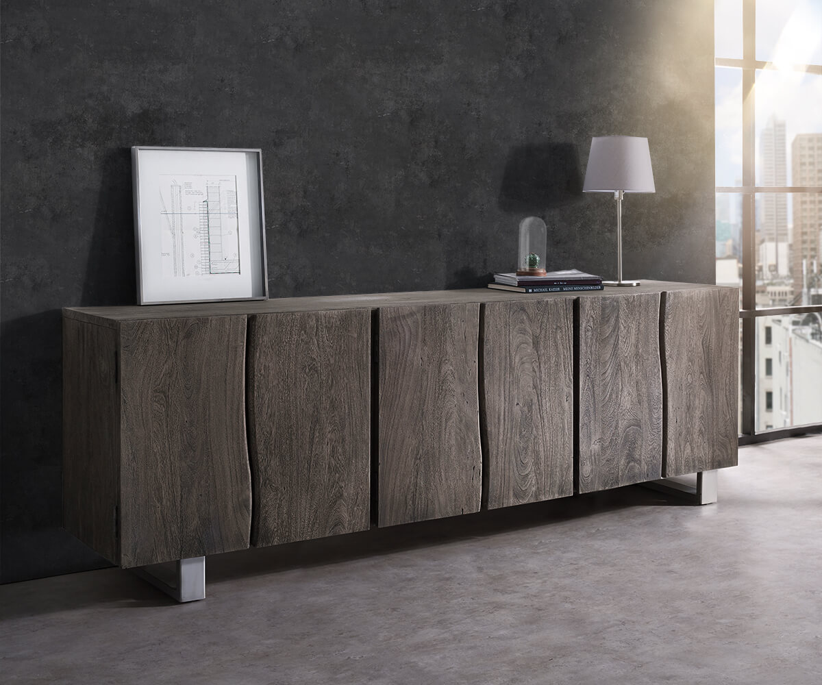 Bild von DELIFE Sideboard Live-Edge 220 cm Akazie Platin massiv 6 Türen, Sideboards, Baumkantenmöbel, Massivholzmöbel, Massivholz