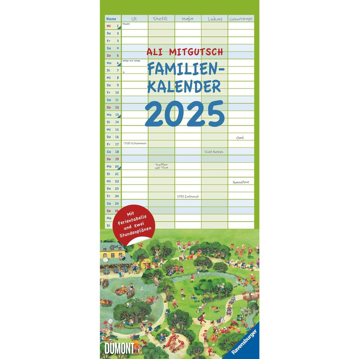 Bild von Ali Mitgutsch Familienkalender 2025 - Wandkalender - Familienplaner mit 5 Spalten - Format 22 x 49,5 cm