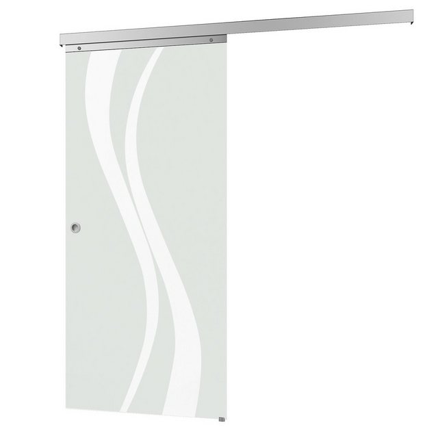 Bild von inova wohnen Glasschiebetür Wellenförmig satiniert, Größenauswahl (Komplett Set, inkl. Schienensystem und Griff), Softclose-Funktion wählbar