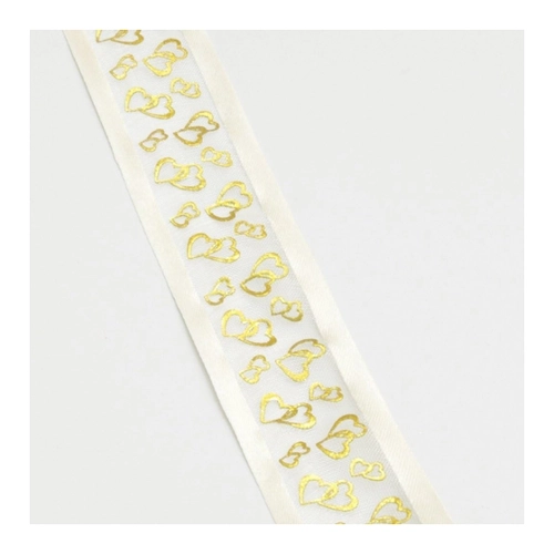 Bild von Organza mit Satinrand und Herzen - Creme/Gold