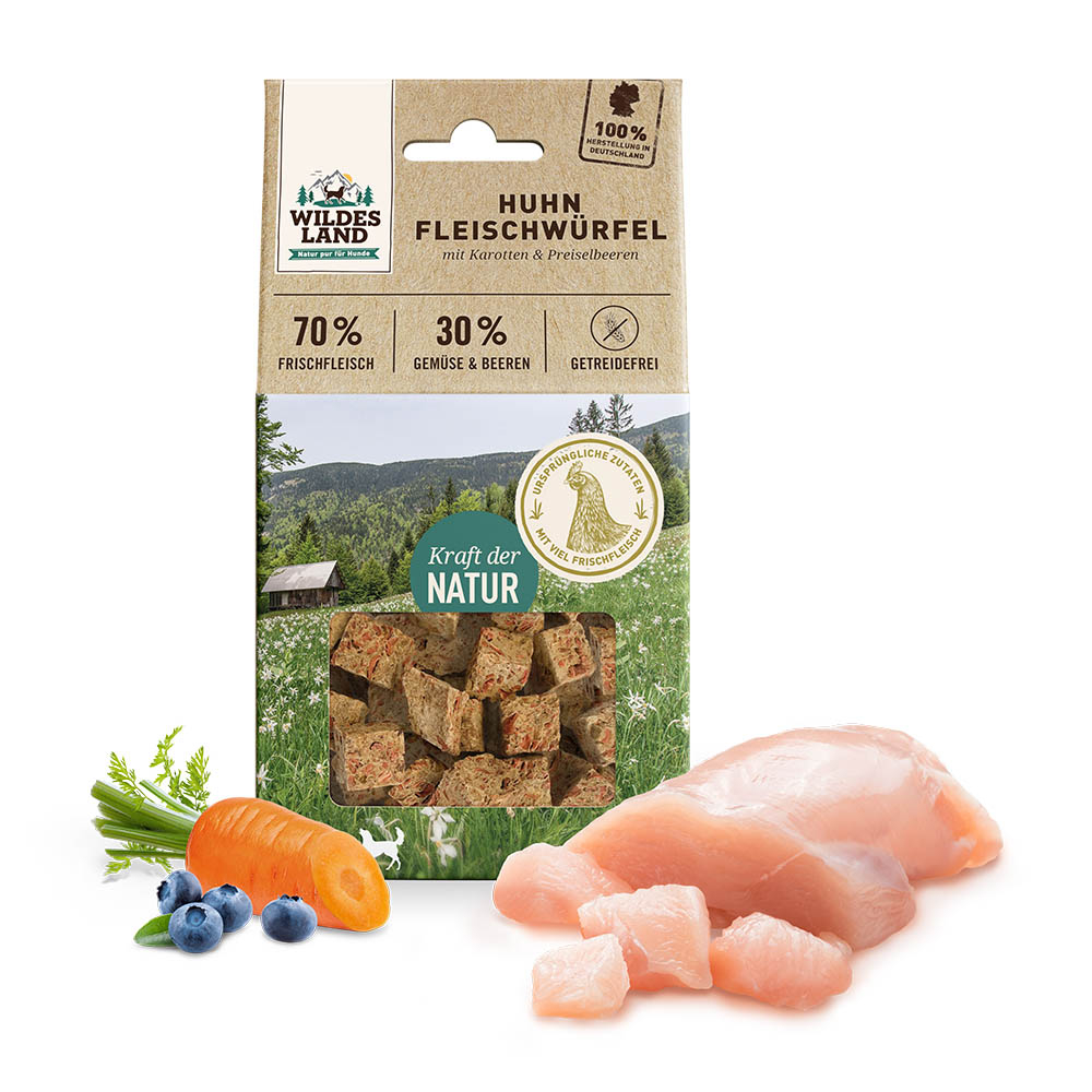 Bild von Wildes Land Fleischwürfel Hunde Snack WL Fleischwürfel Huhn 100g Hunde Snack