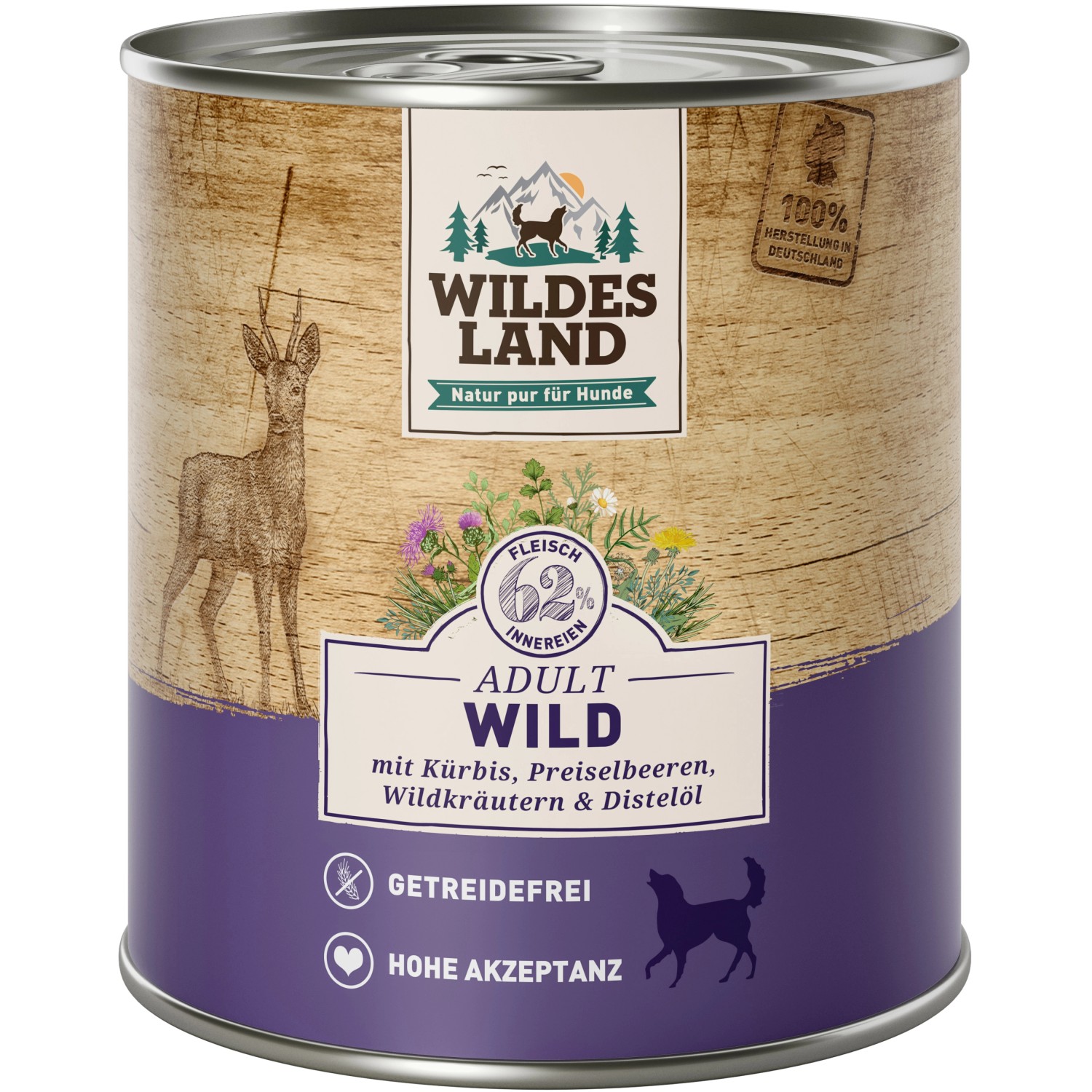 Bild von Wildes Land Hunde-Nassfutter Wild mit Kürbis und Distelöl 800 g