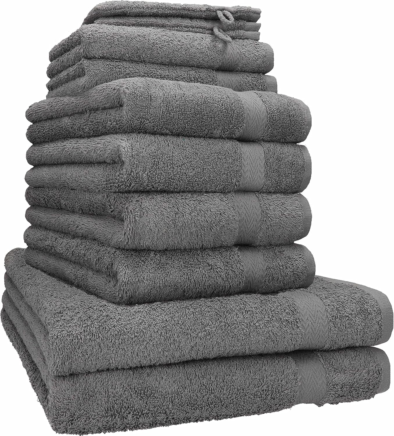 Bild von Betz Premium Handtuch-Set 10-teilig – 100% Baumwolle – Oeko-TEX® Zertifiziert – saugfähig&weich – 470g/m² – Duschtücher, Handtücher, Gästetücher & Waschhandschuhe Farbe anthrazit