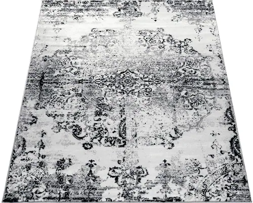 Bild von Paco Home Designer Teppich Wohnzimmer Teppiche Ornamente Vintage Optik Schwarz Weiß, Grösse:160x220 cm