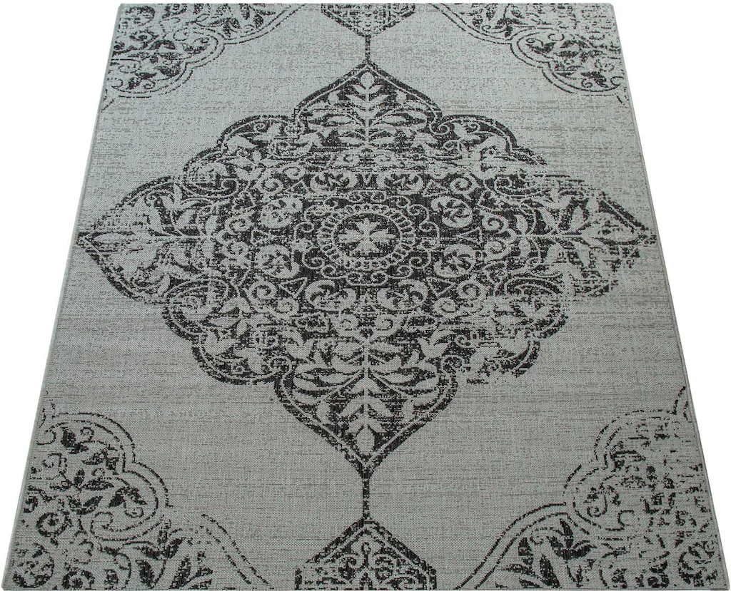 Bild von Paco Home In- & Outdoor Teppich Balkon Terrasse Vintage Orientalisches Muster Ornamente, Grösse:120x170 cm, Farbe:Grau